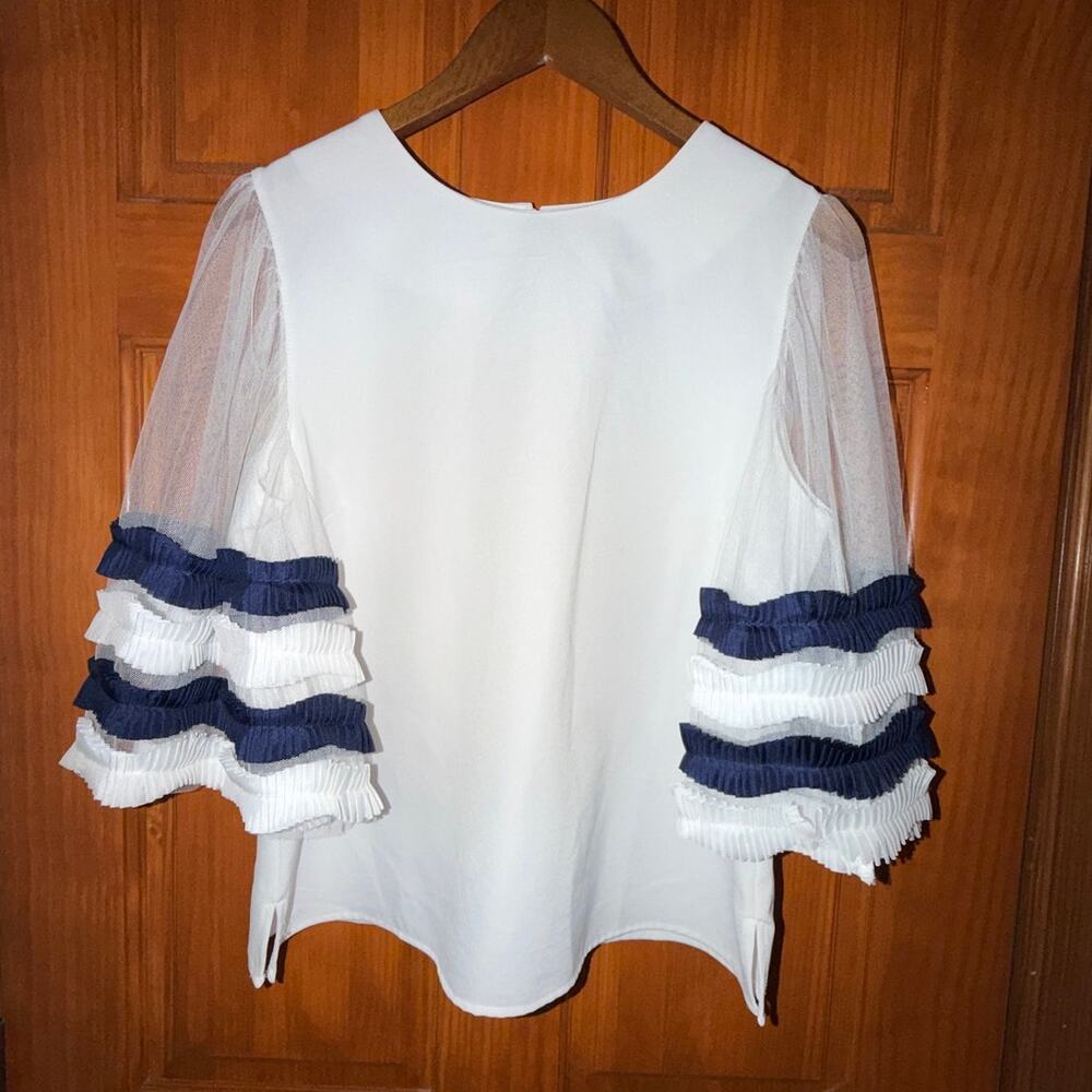 Jealous Tomato White Blouse Mesh Bell Tiered Ruffled Sleeves Size Medium